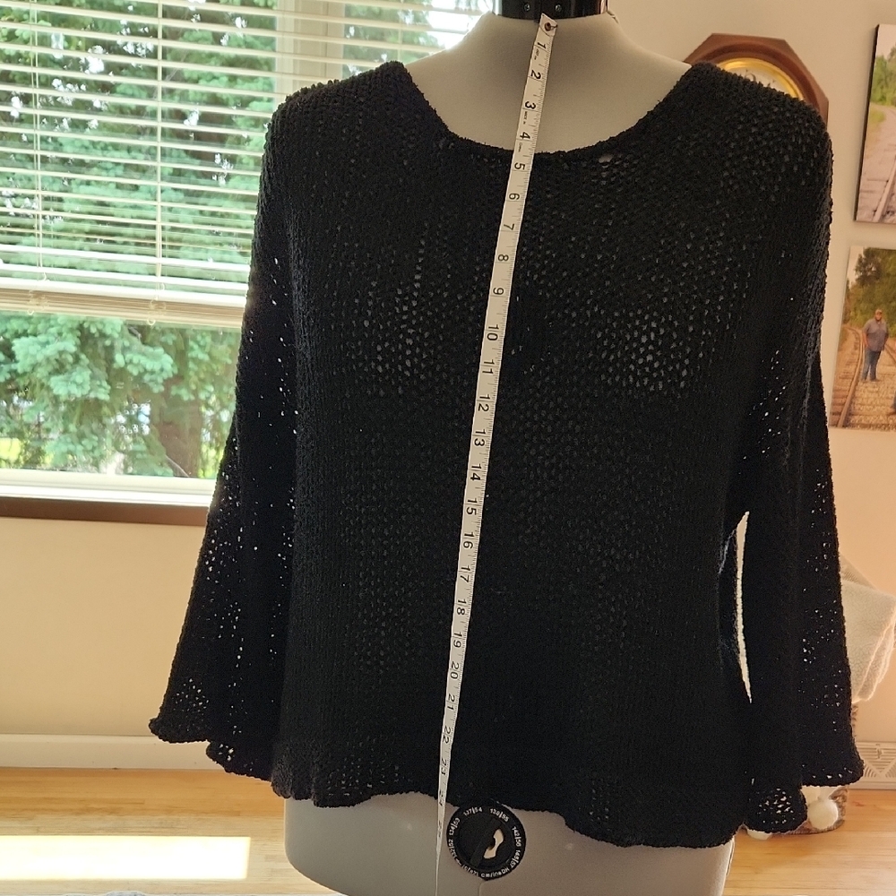 Black Crew Neck Sweater with Flared Sleeves